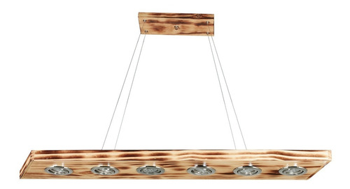 Imagen 1 de 1 de Lámpara Colgante Barra 6 Luces En Madera De Pino Quemada