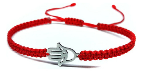 Pulsera Hilo Rojo Protección Mano Hamsa Acero Inox Suerte