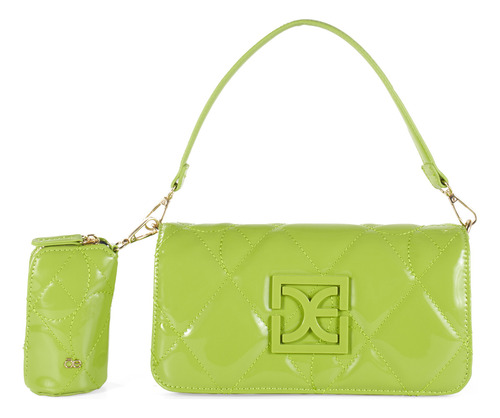 Bolsa Baguette Cloe Para Mujer Charol Acolchada Con Monedero Color Verde Limón