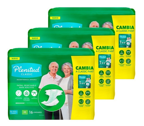 Pañal Para Adultos Plenitud Classic M Y G X 16un Pack X 3