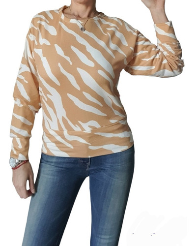 Buzo / Sweater De Lanilla Cintura Ancha Animal Print 