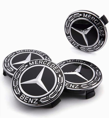 4 Tapas Centro De Rin Mercedes Benz 75mm Color Negro