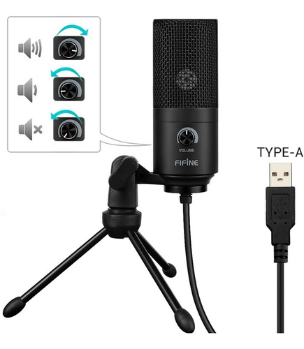Imagen 5 de 8 de Micrófono Con Tripode Fifine K669b Usb Streaming Gaming Y +
