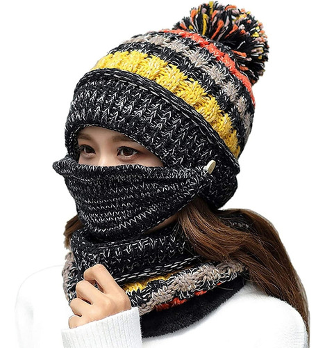 Gorro Con Bufanda Mujer Y Tapa Boca Conjunto Invierno Frio