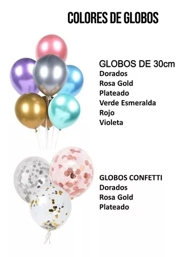 5 Globos Cristal Transparente Confetti Rosa Gold Metalizado