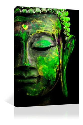 Imagen 1 de 9 de Cuadro Decorativo Canvas Espiritualidad Buda Colorido Verde