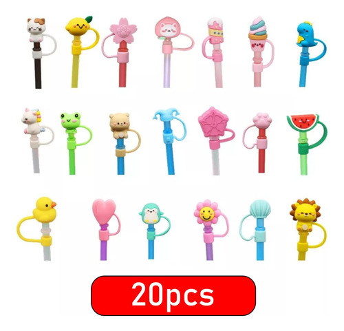 20pzs Tapones Con Popote De Silicona Reutilizables Para Bebe