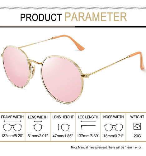 Gafas de sol polarizadas Joopin M3447 rosa redondas UV400 con armazón dorado para mujer