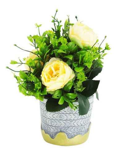 Maceta Decorativa Con Rosas Flores Artificiales Plantas