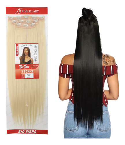 Aplique Tic Tac Identico Ao Humano Liso Longo 220 Gr -80 Cm Cor Platinado Cor 613