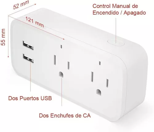 Enchufe inteligente Wi-Fi con 2 puertos USB, mini enchufes