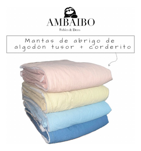 Frazada Manta De Bebé En Tusor Y Corderito Super Suave Celeste