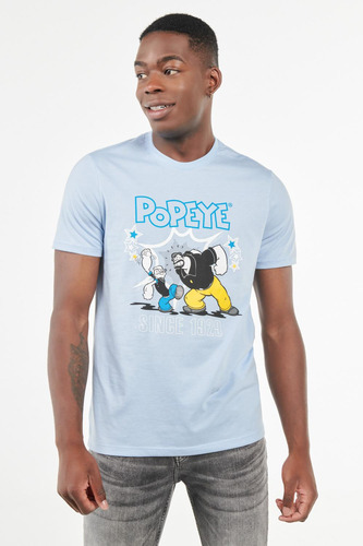 Camiseta Azul Claro Manga Corta Con Estampado De Popeye En F