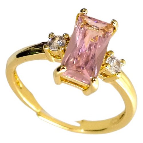 Anillo Elegante Zirconias Rectangular Rosa Ajustable