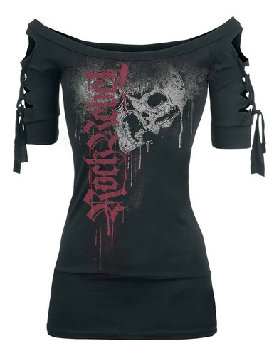 Playera Negra Fresca Con Estampado De Calaveras A La Moda P