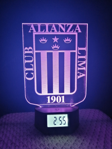 Lámpara Led Ilusión 3d Reloj Alarma Club Alianza Lima