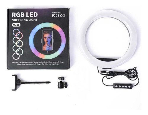 Aro Luz Led Rgb De 14 Pulgadas Base Para Celular Foto Selfie Negro