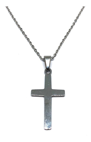 Imagen 1 de 1 de Collar Acero Inoxidable Plateada Con Cruz Solida