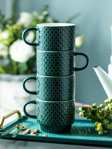 Lyeoboh Juego De Tazas De Café Apilables De Porcelana Con So