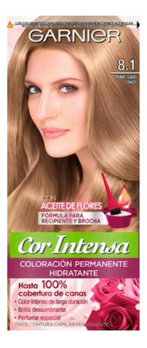 Kit Tintura, Oxidante Garnier  Cor intensa Kit Coloración Permnente Hidratante Garnier Cor Intensa tono 8.1 rubio claro ceniza para cabello