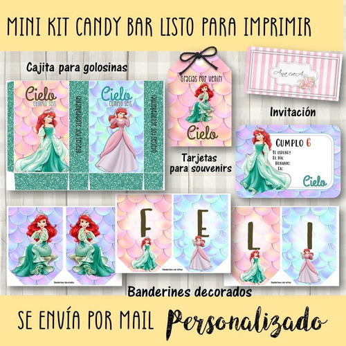 Candy Bar Mini Kit Imprimible Ariel La Sirenita Mod.2 Cumple