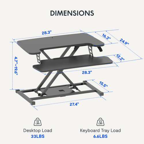 Convertidor De Escritorio Flexispot 28 Pulgadas Ajustable Negro