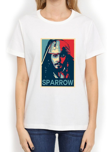 Imagen 4 de 6 de Remera Blanca Piratas Caribe Jack Sparrow Cine Unsex Y Ninos