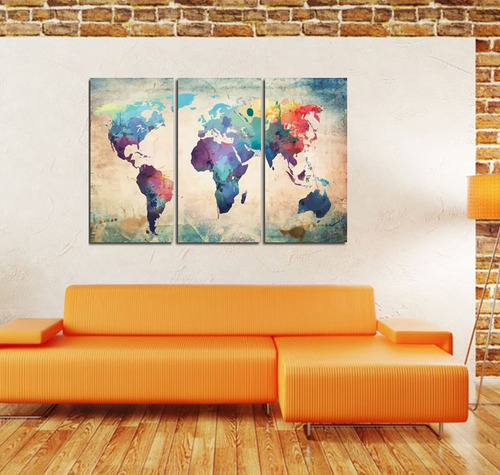 Cuadro 40x60cm Mapa Watercolor Planeta Tierra World