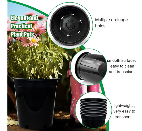 Maceta De Plastico De 19 Cm Con Agujeros Drenaje Negro 15 Pz