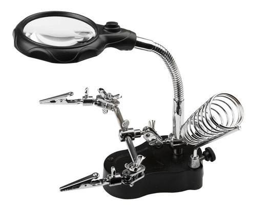 Imagen 1 de 5 de Lupa Hokenn Doble Pinza Luz Led Soporte Soldador Hobbies