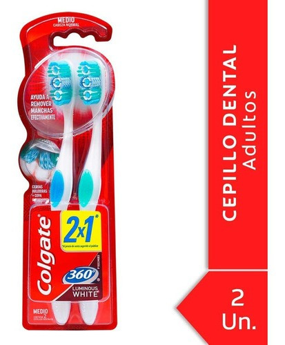 Colgate  360º Cepillo Dental Luminous White Medio 2 Unidades