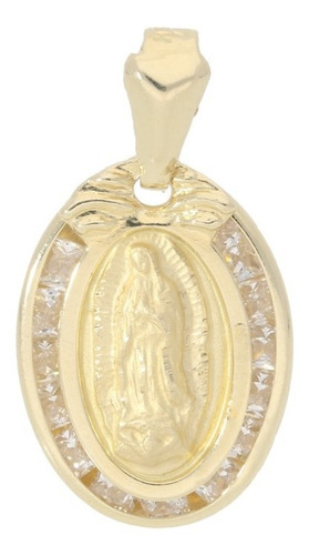 Dije Medalla De La Virgen De Guadalupe Oro 14k Zirconias 