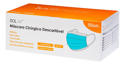 Imagem 6 de 10 de 50 Máscaras Descartáveis Tripla Camada Com Clipe Nasal