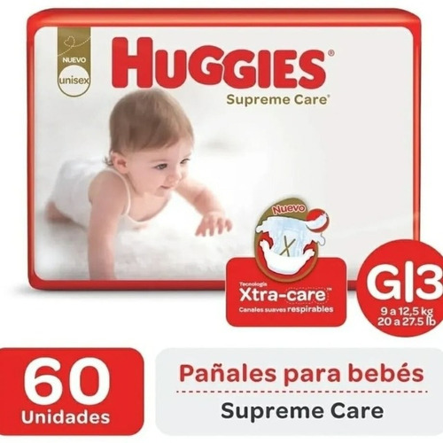 60 Pañales Huggies Supreme Care Talle G (9 A 12,5kg) Grande