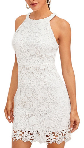 Vestido Corto Blanco Encaje Crochet Fiesta Playa Casual