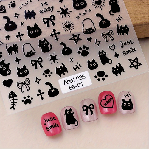 5 Pegatinas Autoadhesivas For Uñas Con Diseño De Gato De