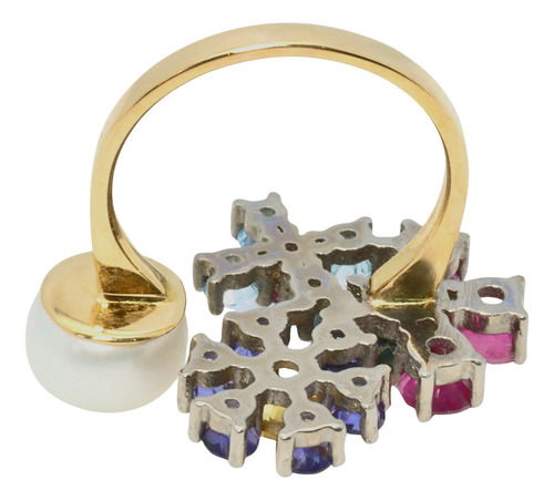 Anillo Tous Real Sisy Oro De 18k Perla Esmeralda Zafiros (Usado)