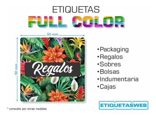 Etiquetas Cuadradas Full Color Para Regalos - 250 Unidades