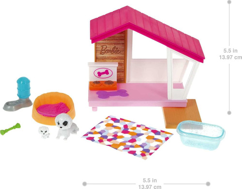 Barbie Mini Juego Con 2 Cachorros De Mascotas, Caseta Para P