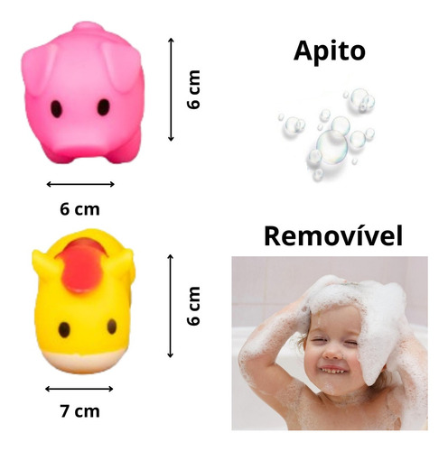 Kit Brinquedo De Vinil Hora Do Banho Animais Fazenda P/ Bebê