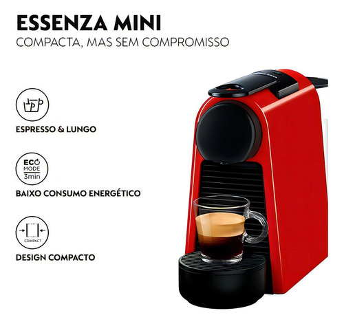 Nespresso Essenza Mini Vermelha Cafeteira + Aeroccino 3 220v Cor Vermelho