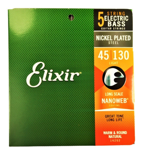 Cuerdas De Bajo Elixir (5) Acero Niquelado Nanoweb 45-130