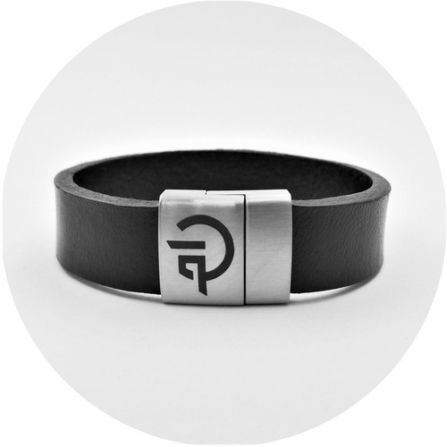 Imagen 2 de 10 de Pulsera Acero Y Piel Broche Magnético Grabado Láser M1105