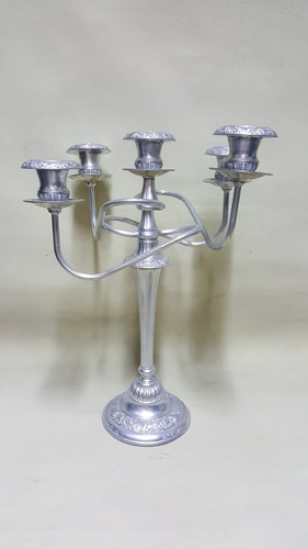 Candelabro De Mesa Antiguo Italiano En Antimonio De 5 Luces