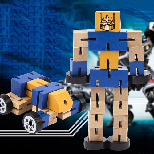 Imagen 6 de 9 de Robot Transformer De Madera Muñeco Articulado Infantil