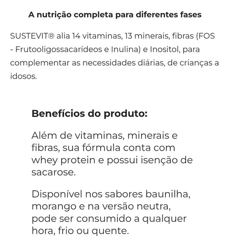 Sustevit Vitafor Whey Protein Multivitaminas E Minerais