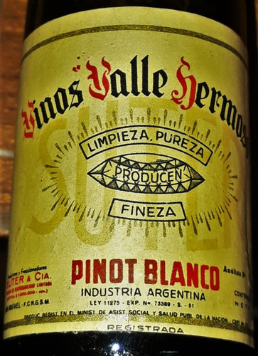 Botellita Vino Pinot Blanco Valle Hermoso De Suter Cerrada (Usado)