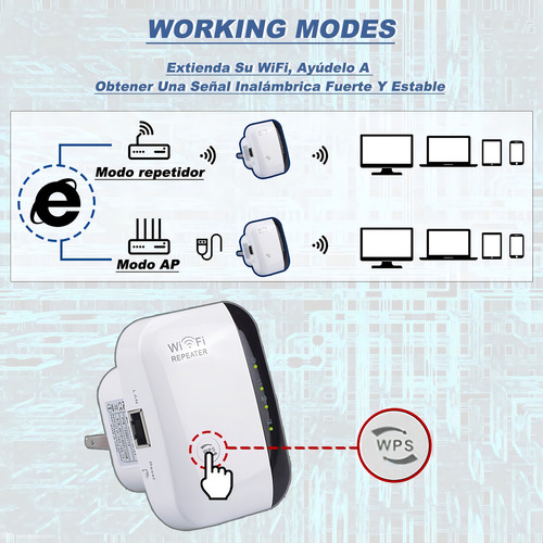 Amplificador De Señal Wifi De 300mbps Wps 2.4g 110/230v Color Blanco