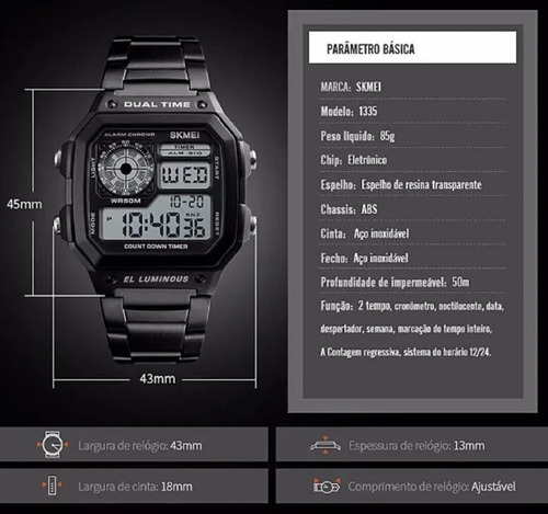 Relogio Masculino Skmei 1335 Pulseira Em Aço 50m Metros