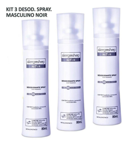 Kit 03 Desodorantes Antialérgico Spray Masculino Alergoshop